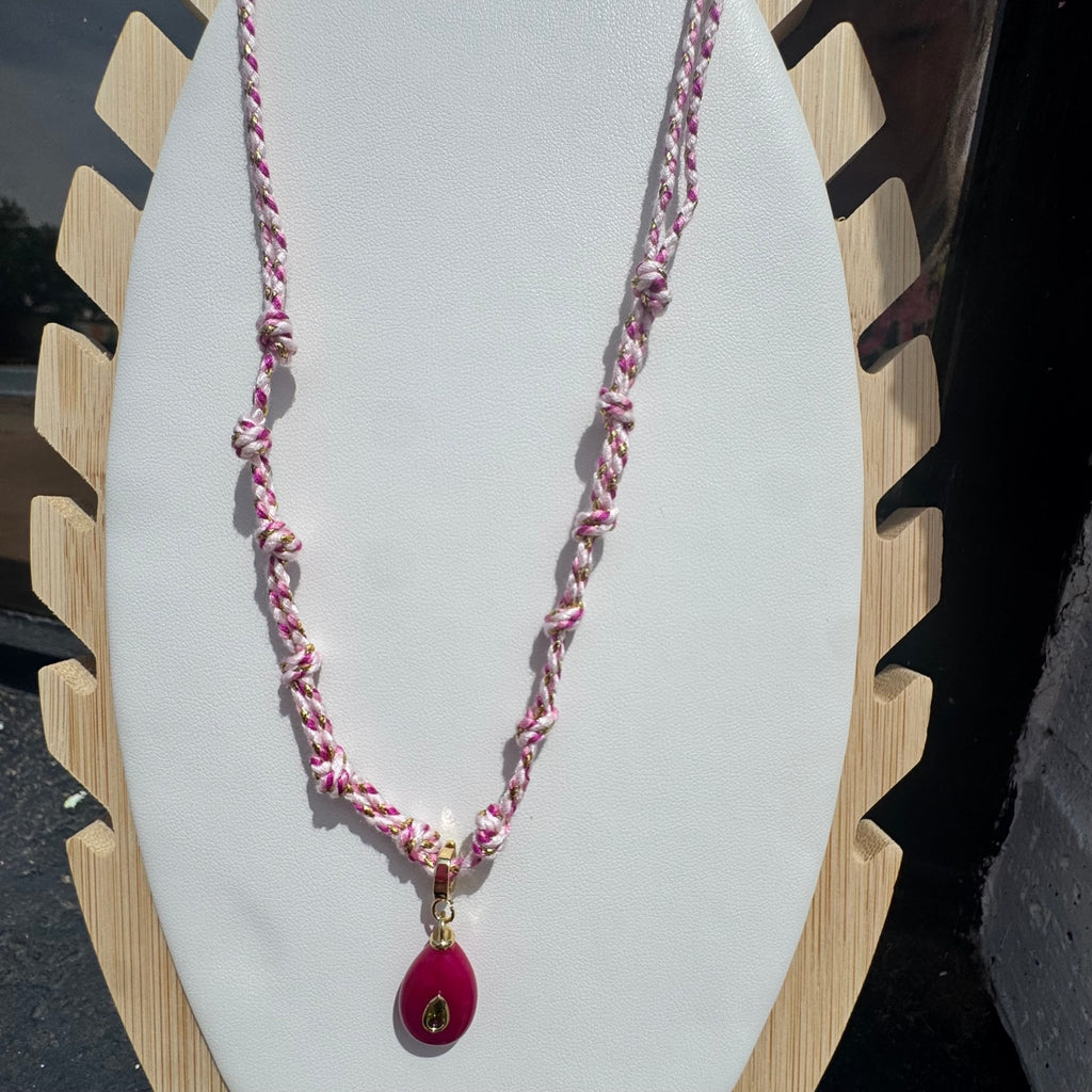 Fuchsia Jade Charm Rope Necklace - Country Lace Boutique