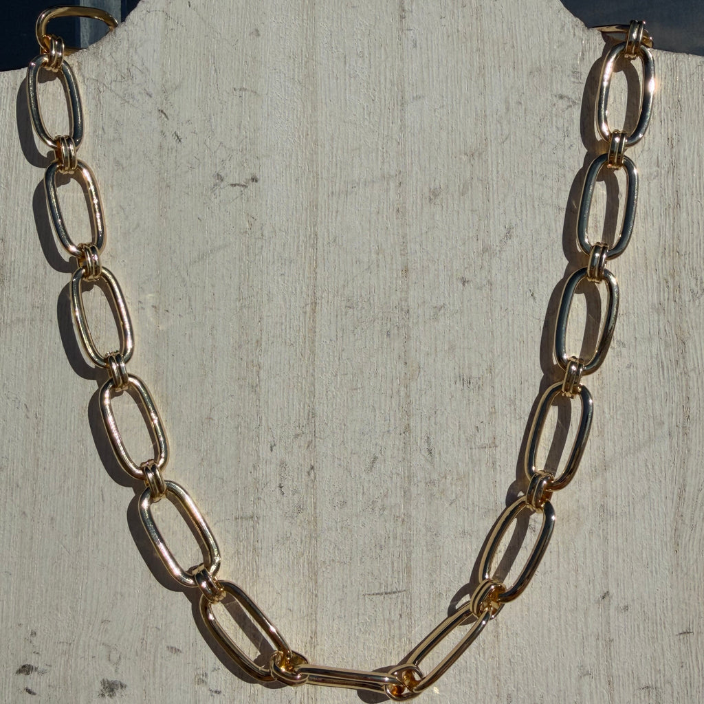Giant Paper Clip Gold Fashion Necklace - Country Lace Boutique