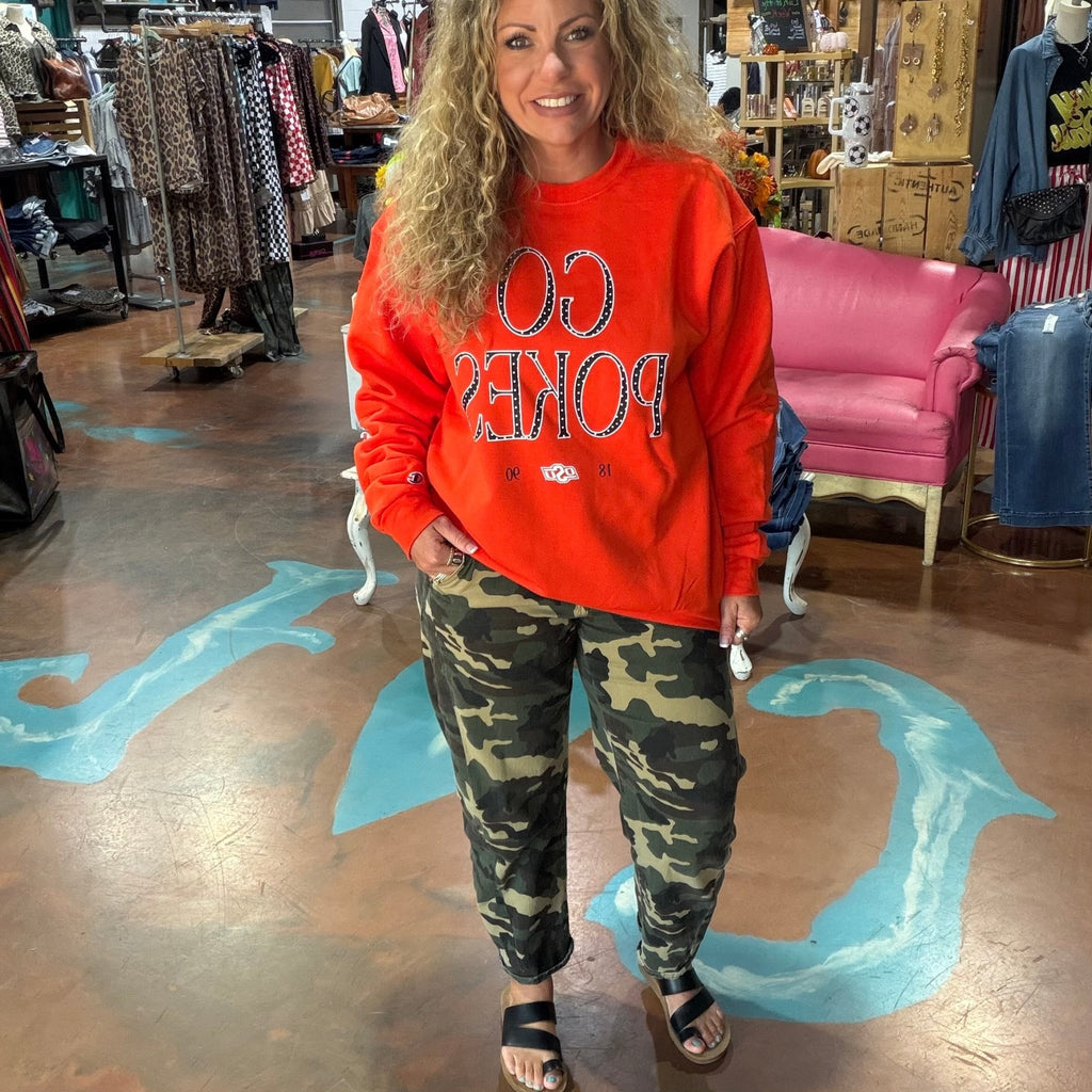 Go Pokes Polka Dot Crew Neck Orange Sweatshirt - Country Lace Boutique