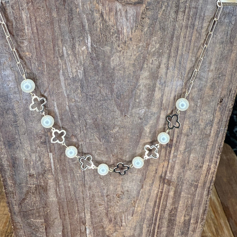 Gold Chain Link with Pearl & Detail Patterned Fashion Necklace - Country Lace Boutique