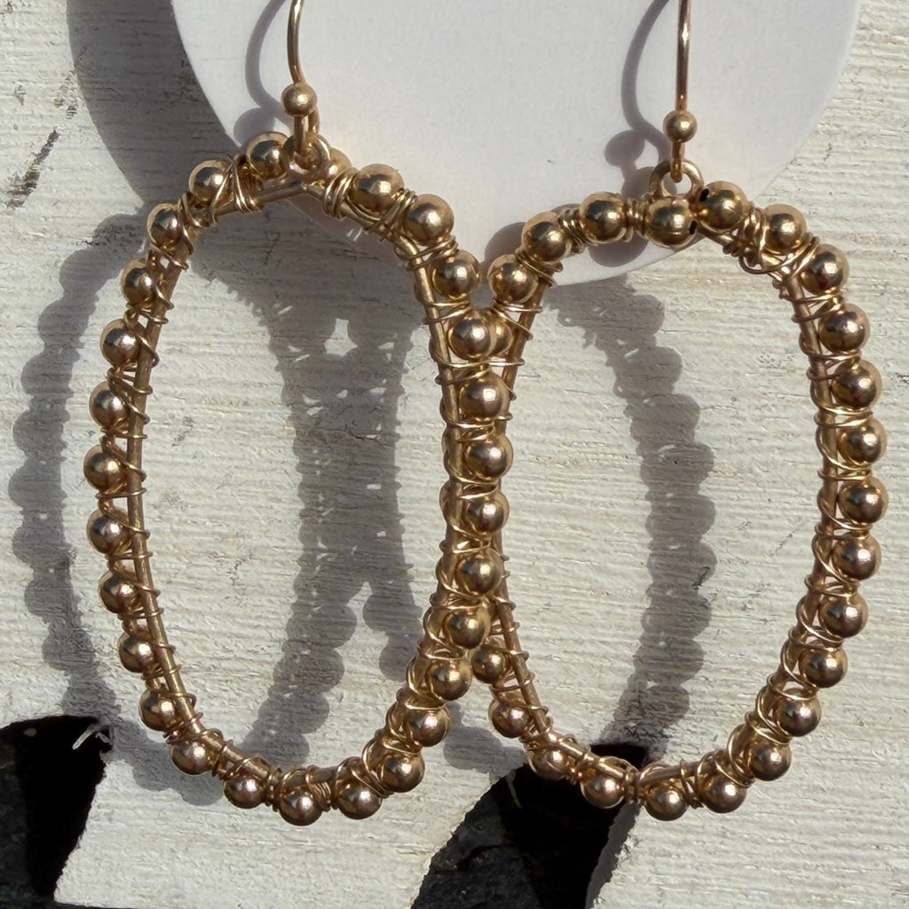 Gold Dangle Ball Detail KS French Hook Fashion Earrings - Country Lace Boutique