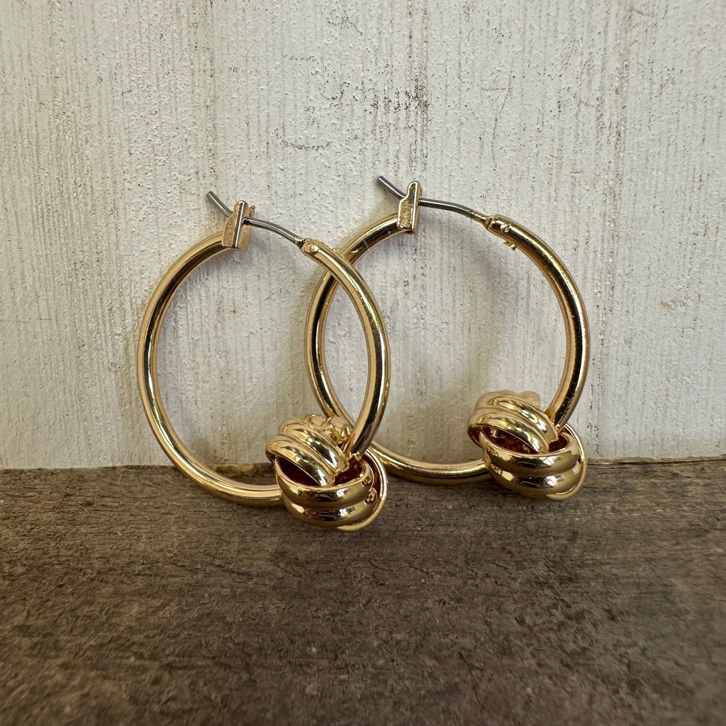 Gold Hoop with Knot Charm Fashion Earrings - Country Lace Boutique