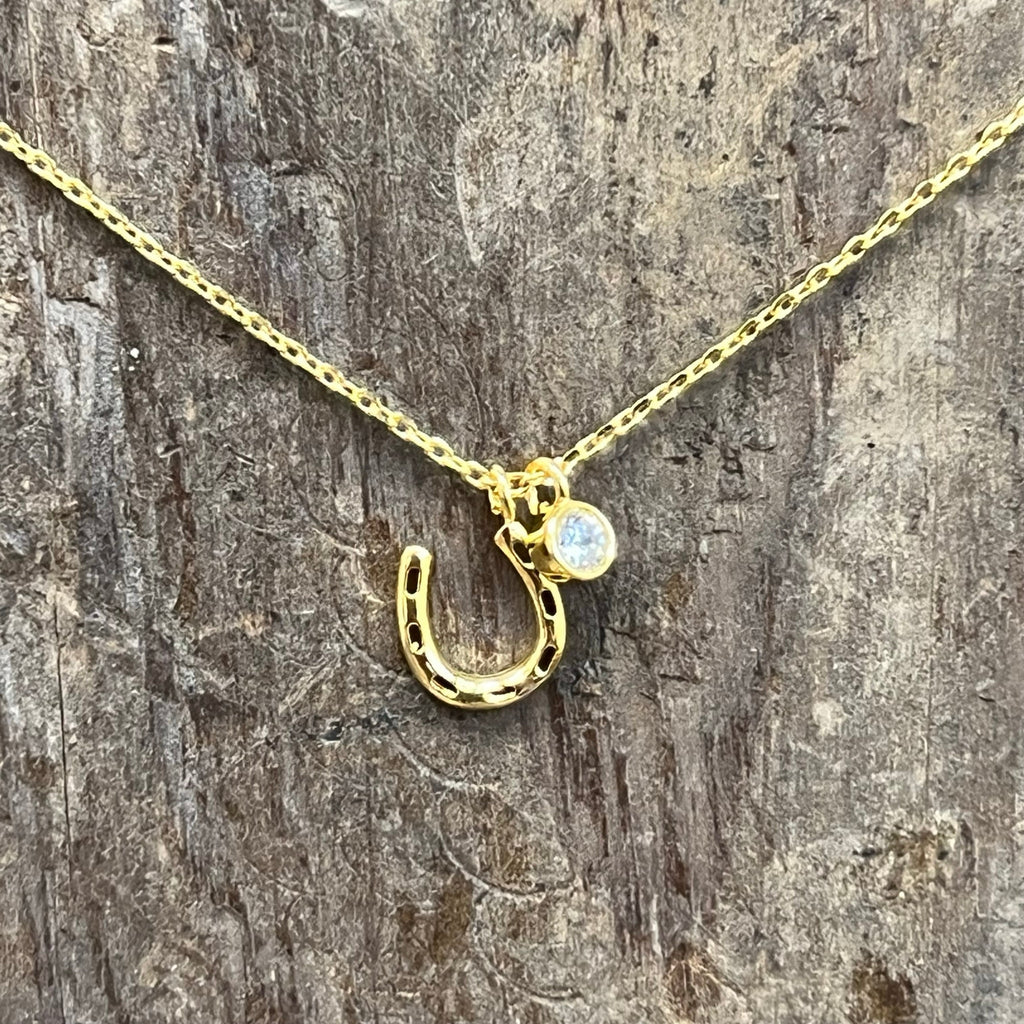 Gold Horse Shoe with Crystal Stone Fashion Necklace - Country Lace Boutique