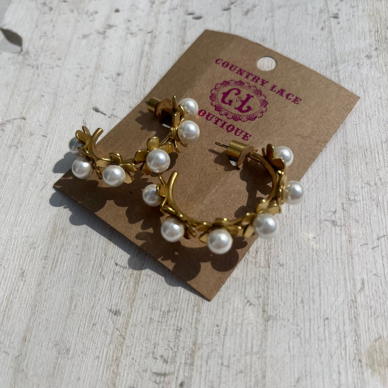 Gold & Pearl Kali Hoops Fashion Earring - Country Lace Boutique