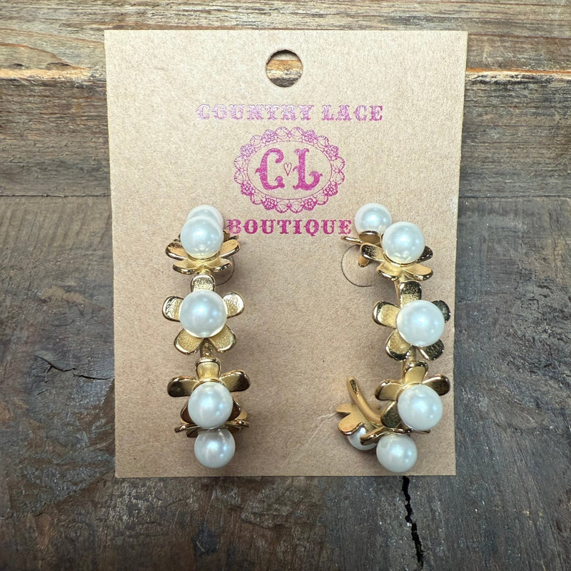 Gold & Pearl Kali Hoops Fashion Earring - Country Lace Boutique