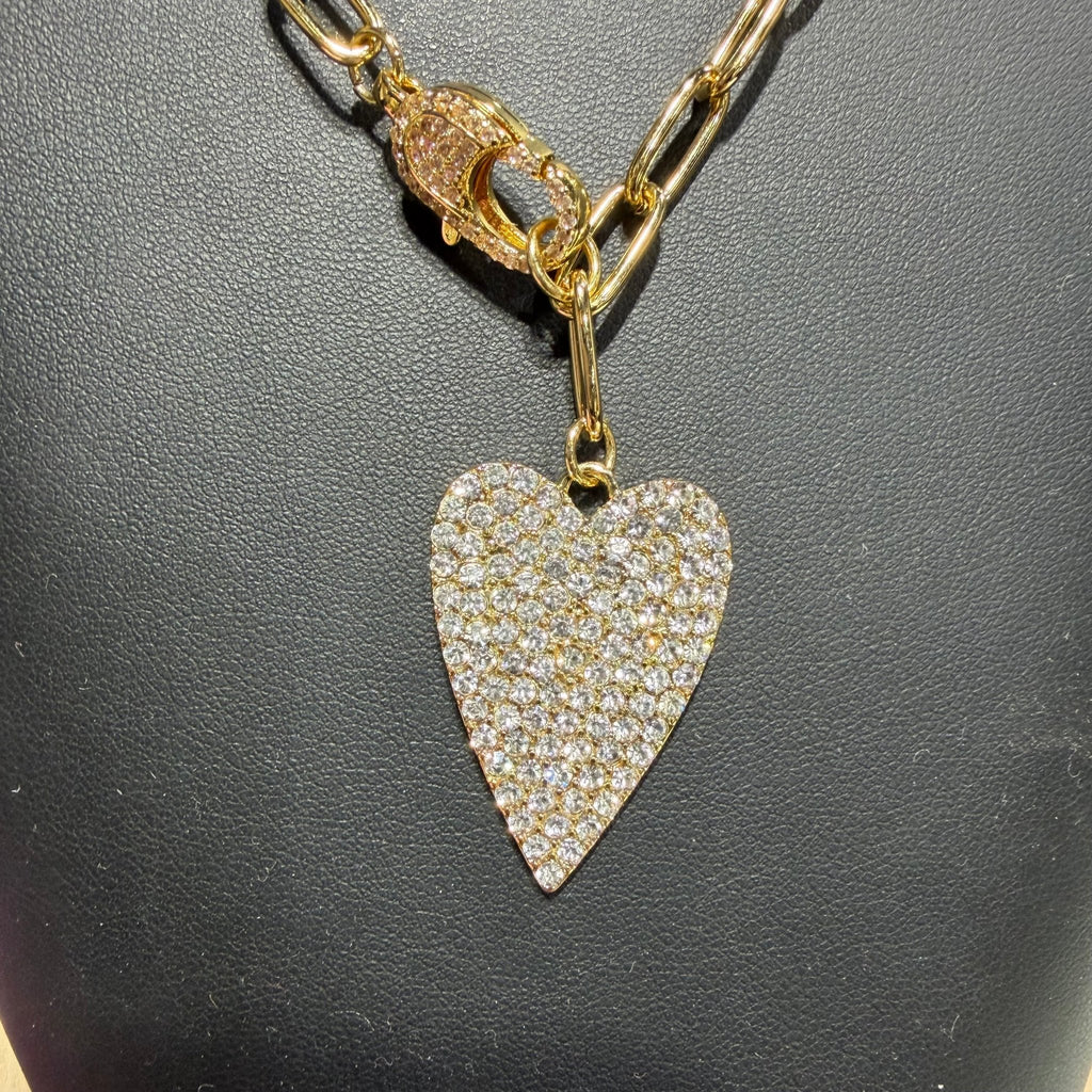 Gold Sparkle Heart Paper Clip with Fashion Necklace - Country Lace Boutique