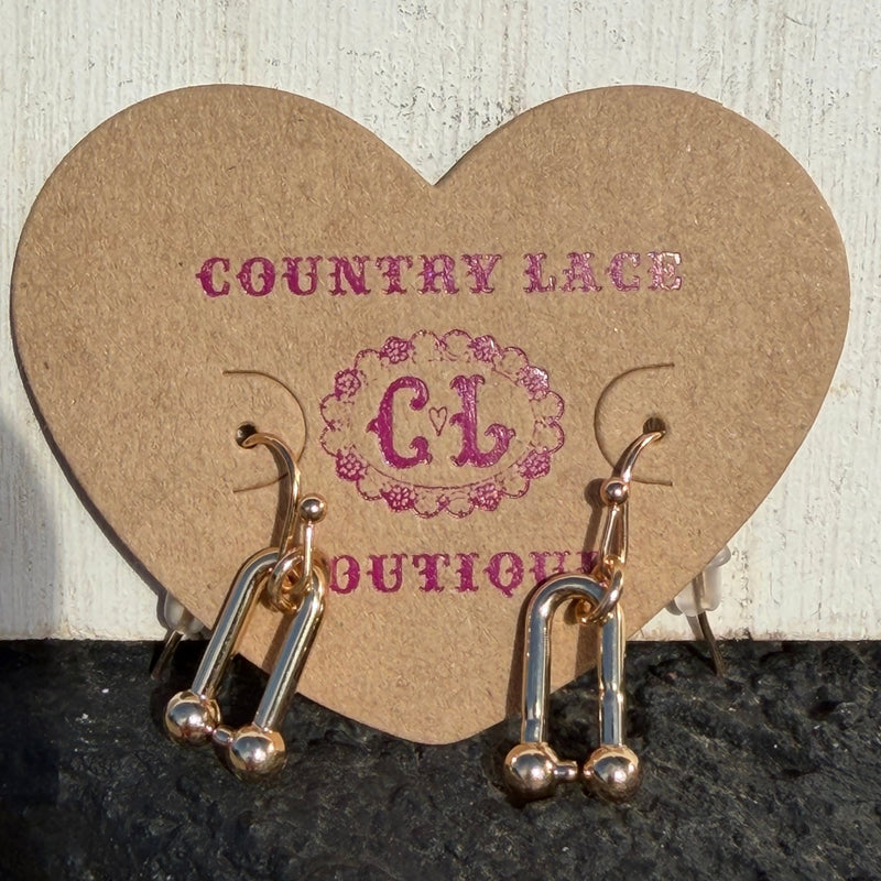 Gold Stirrup Dangle French Hook Fashion Earrings - Country Lace Boutique