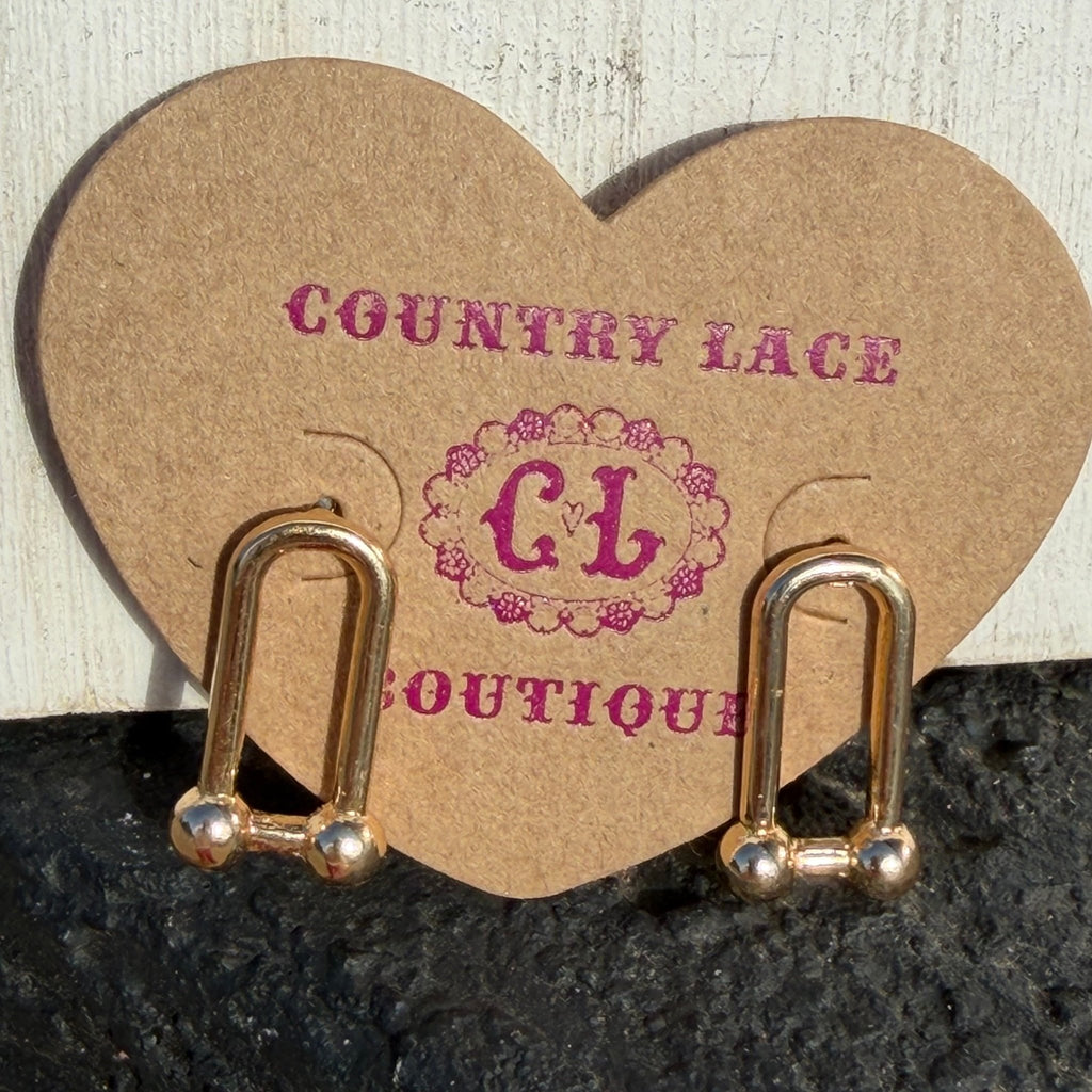 Gold Stirrup Post Stud Fashion Earrings - Country Lace Boutique