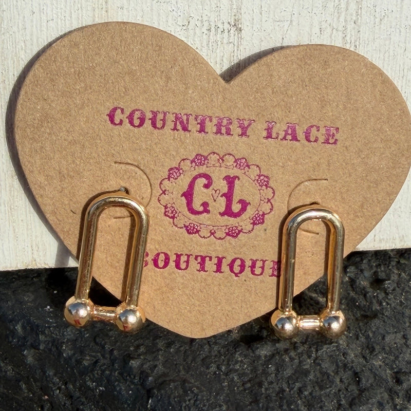 Gold Stirrup Post Stud Fashion Earrings - Country Lace Boutique
