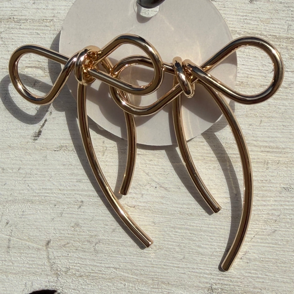 Gold Twisted Bow Post Fashion Earrings - Country Lace Boutique