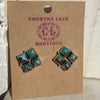 Gorgeous 4 Stone Turquoise Square Post Stud Sterling Silver Earring - Country Lace Boutique