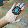 Gorgeous Black Onyx Red Spiny & Turquoise Statement Adjustable Sterling Silver Ring - Country Lace Boutique