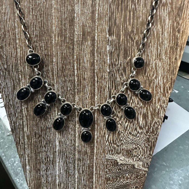 Gorgeous Black Onyx Statement Sterling Silver Necklace - Country Lace Boutique
