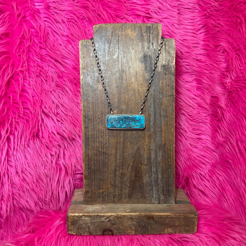 Gorgeous Blue Turquoise Big Bar Sterling Silver Necklace - Country Lace Boutique