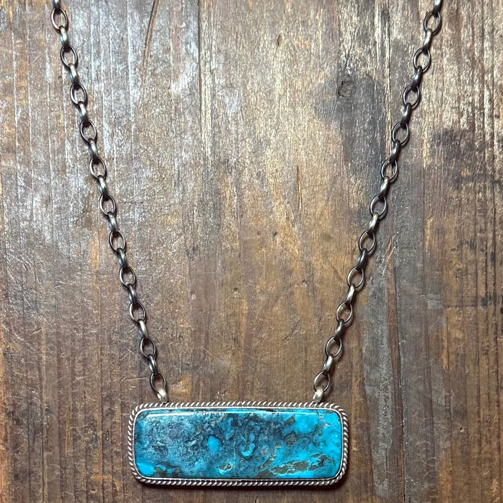 Gorgeous Blue Turquoise Big Bar Sterling Silver Necklace - Country Lace Boutique
