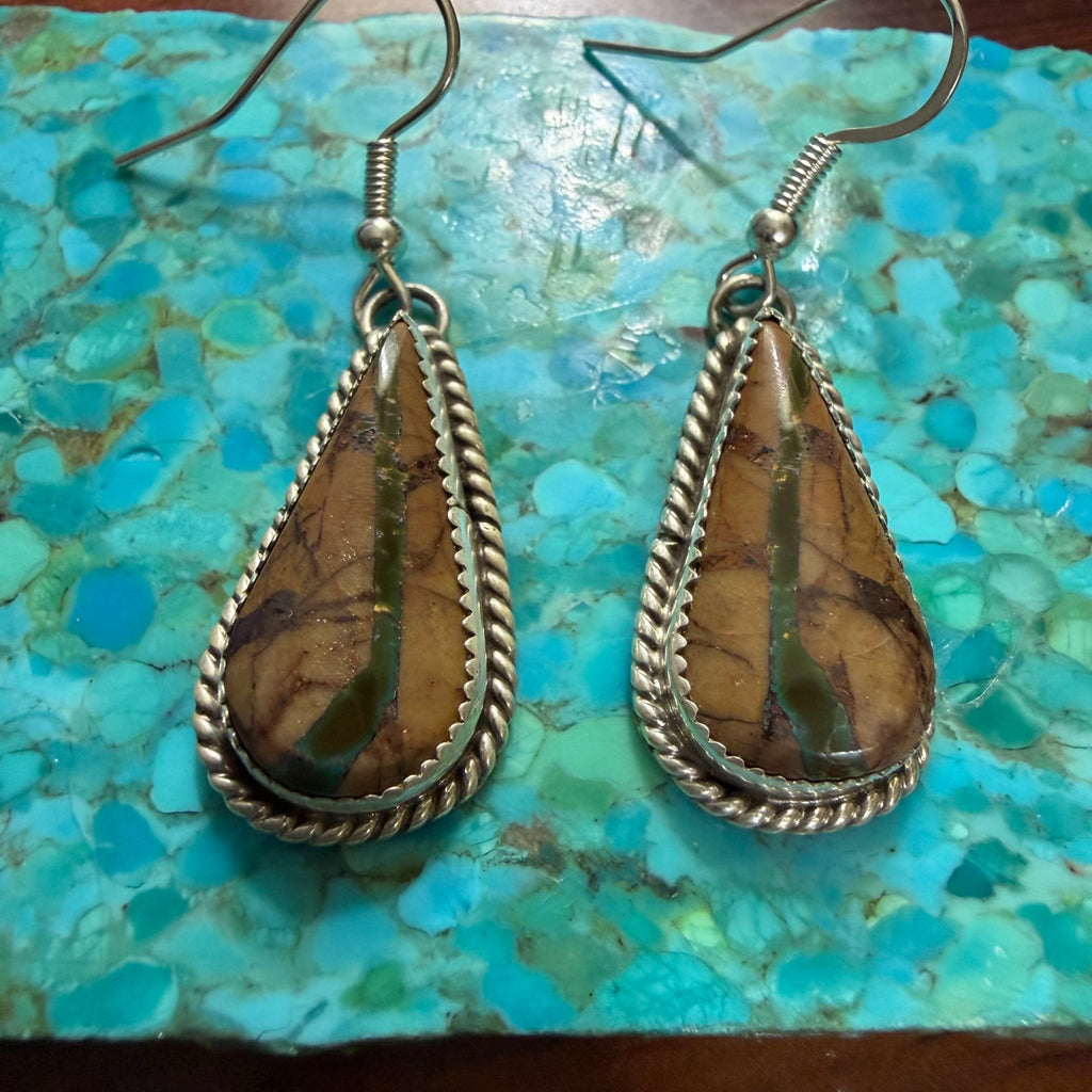 Gorgeous Boulder Royston Ribbon Sterling Silver French Hook Earrings - Country Lace Boutique
