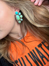Gorgeous Half Cluster Kingman Turquoise Stud Post Sterling Silver Earring - Country Lace Boutique
