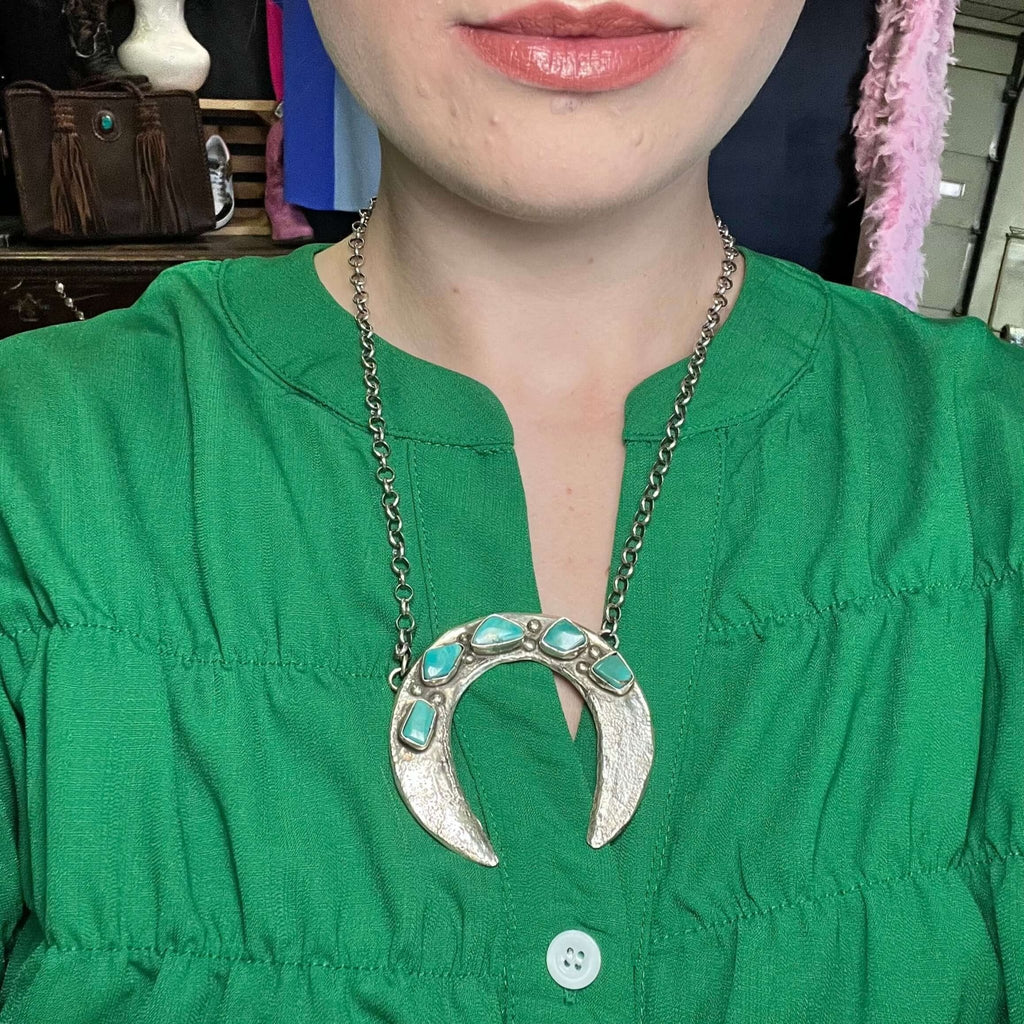 Gorgeous Sterling Silver 5 Stone Turquoise Naja Sterling Silver Necklace - Country Lace Boutique