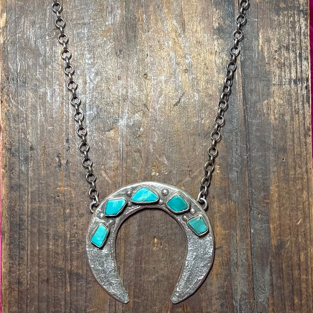 Gorgeous Sterling Silver 5 Stone Turquoise Naja Sterling Silver Necklace - Country Lace Boutique