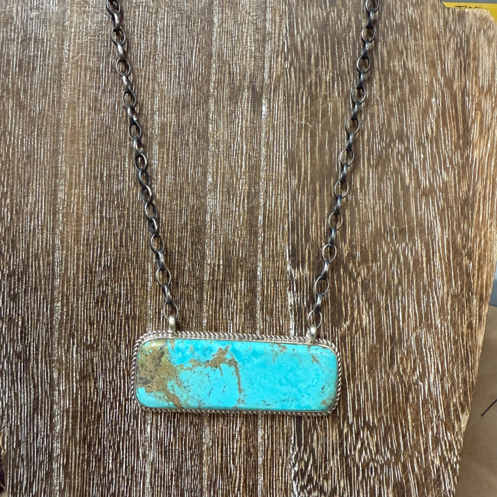 Gorgeous Turquoise Big Bar Sterling Silver Necklace - Country Lace Boutique