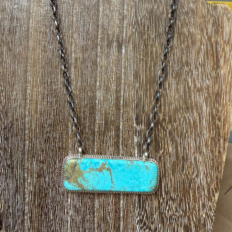 Gorgeous Turquoise Big Bar Sterling Silver Necklace - Country Lace Boutique