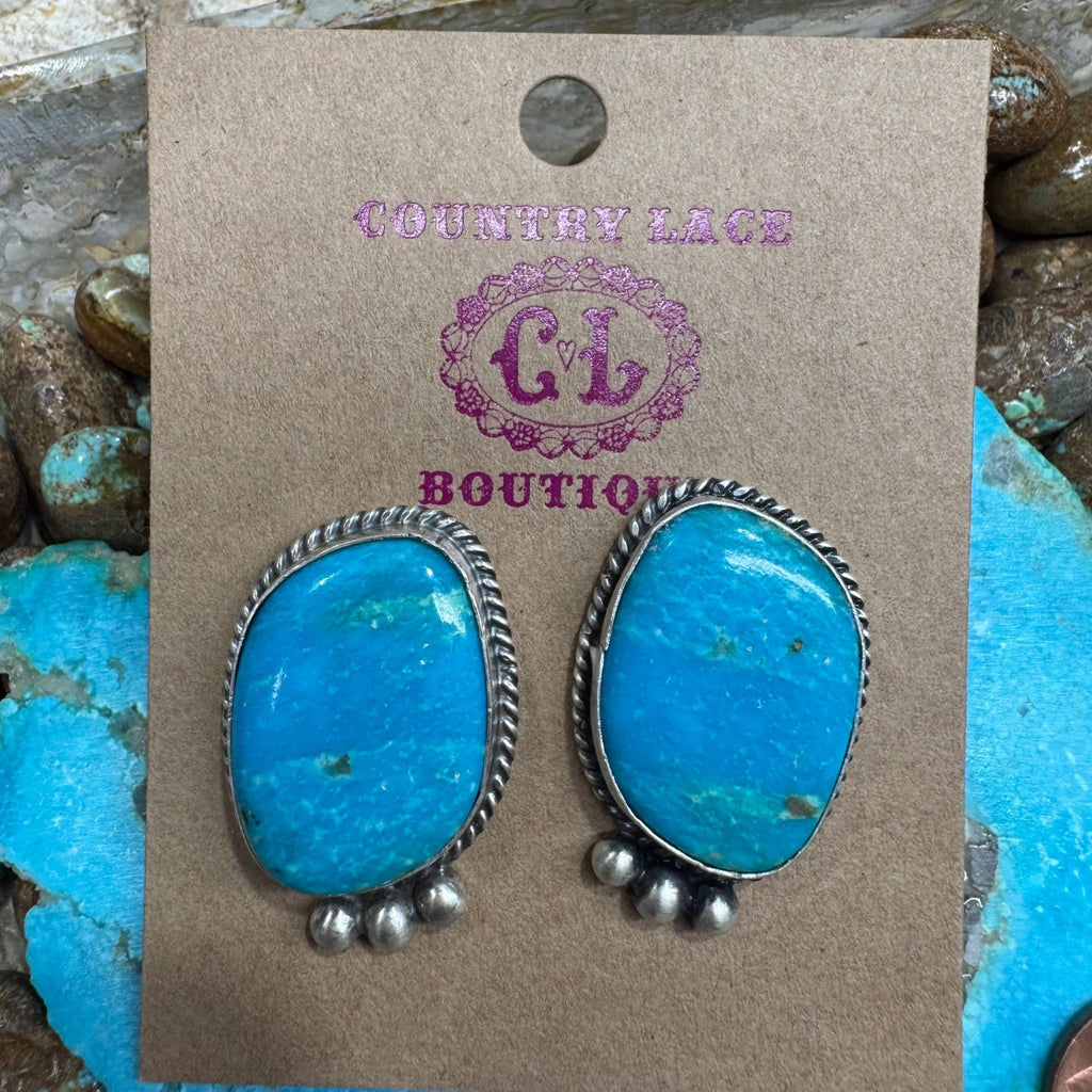 Gorgeous Turquoise Post Stud with Ball Detail Sterling Silver Earring - Country Lace Boutique