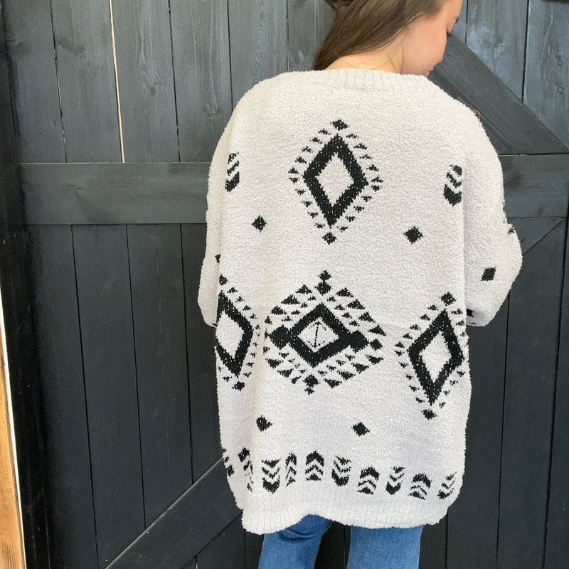 Gray & Black Aztec Southwestern Soft Sweater Cardigan - Country Lace Boutique