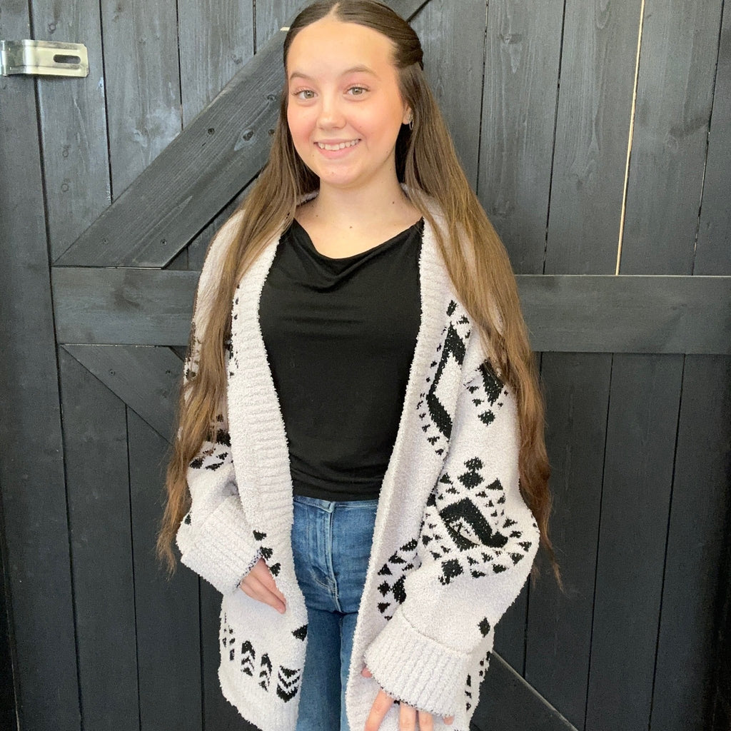 Gray & Black Aztec Southwestern Soft Sweater Cardigan - Country Lace Boutique