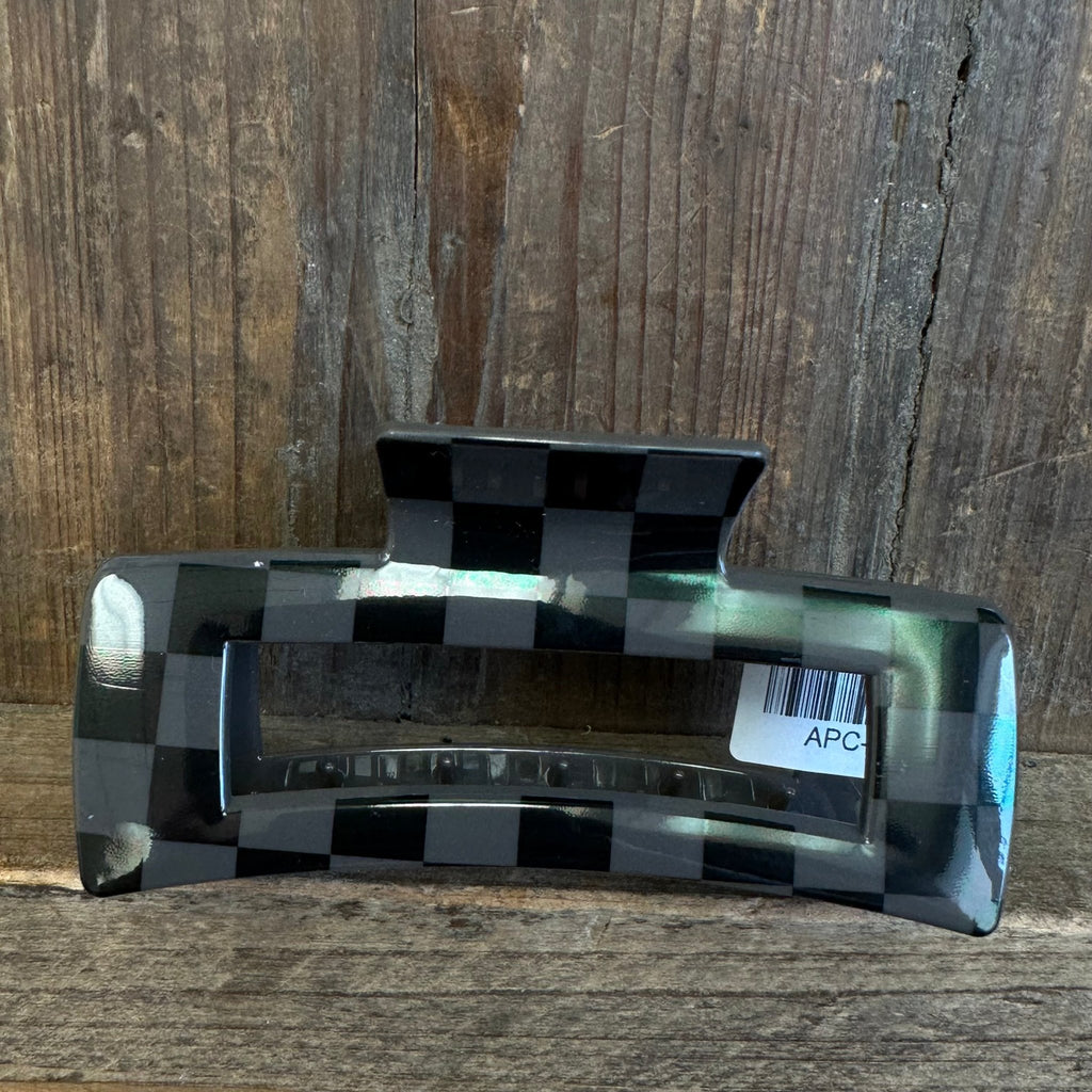 Gray & Black Checkered Hair Clip - Country Lace Boutique