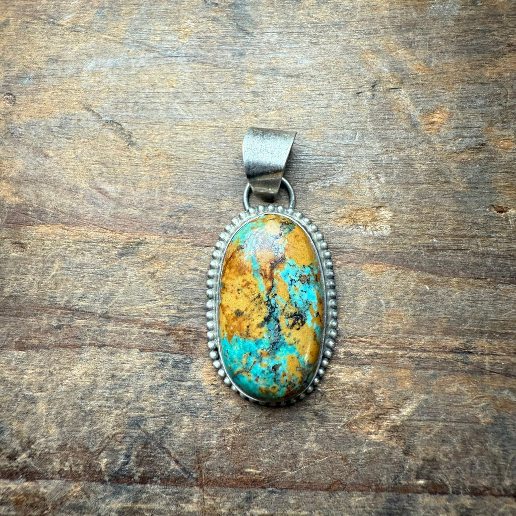 Green and Dark Matrix Turquoise Sterling Sterling Silver Necklace Pendant - Country Lace Boutique