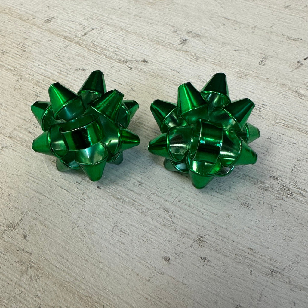 Green Christmas Bow Post Stud Fashion Earrings - Country Lace Boutique