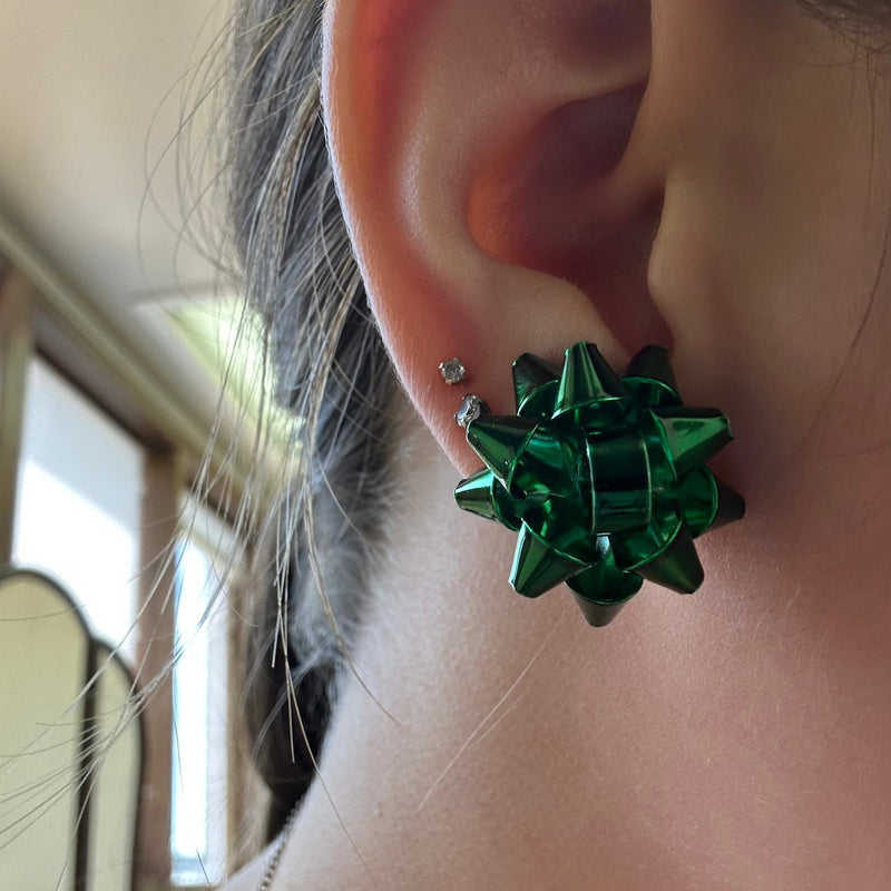 Green Christmas Bow Post Stud Fashion Earrings - Country Lace Boutique