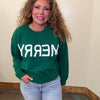 Green Crop Merry Long Sleeve Sweater - Country Lace Boutique