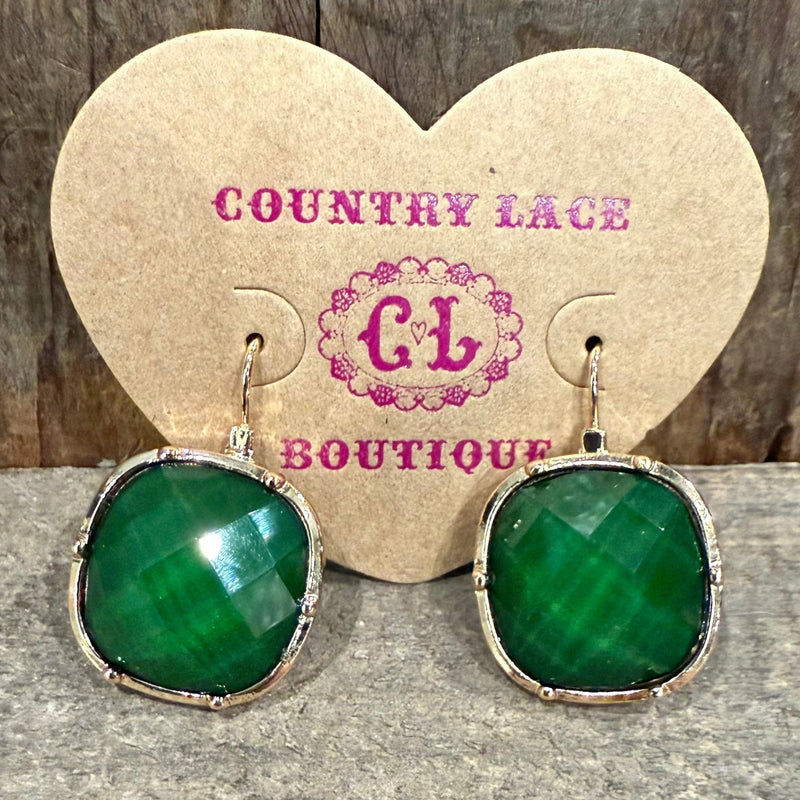 Green Dangle with Gold Clasp Fashion Earrings - Country Lace Boutique