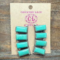 Green Kingman Turquoise 4 Stone Post Sterling Silver Earring - Country Lace Boutique