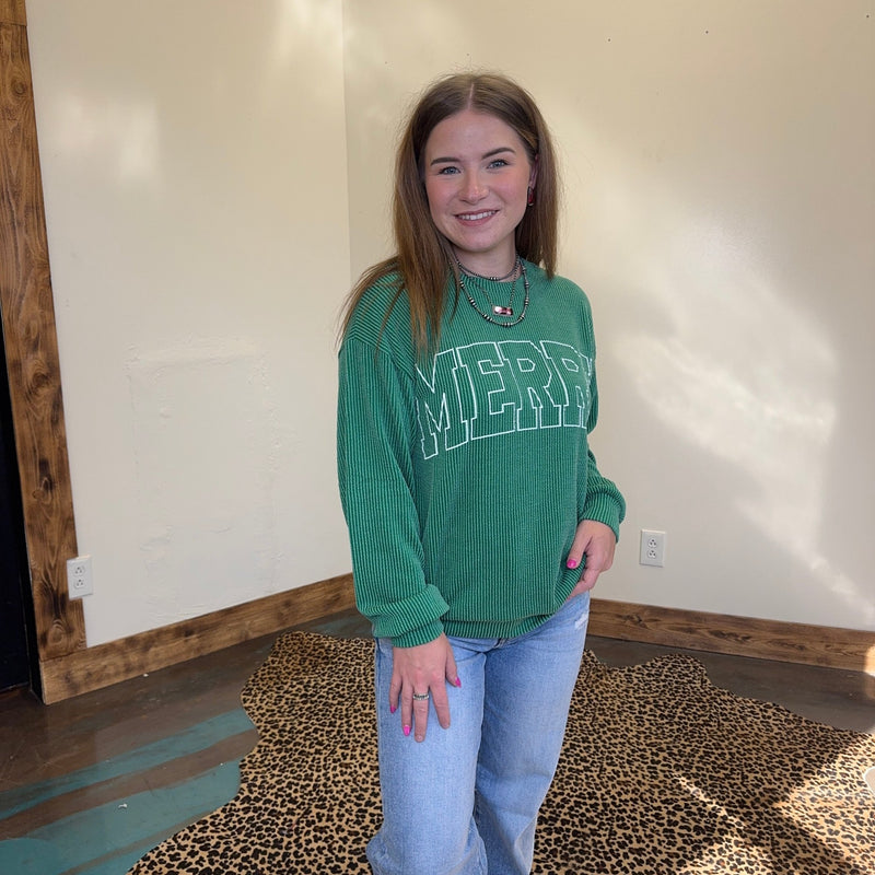 Green MERRY Ribbed Long Sleeve Shirt - Country Lace Boutique