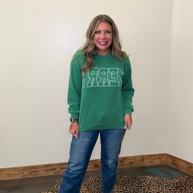 Green MERRY Ribbed Long Sleeve Shirt - Country Lace Boutique