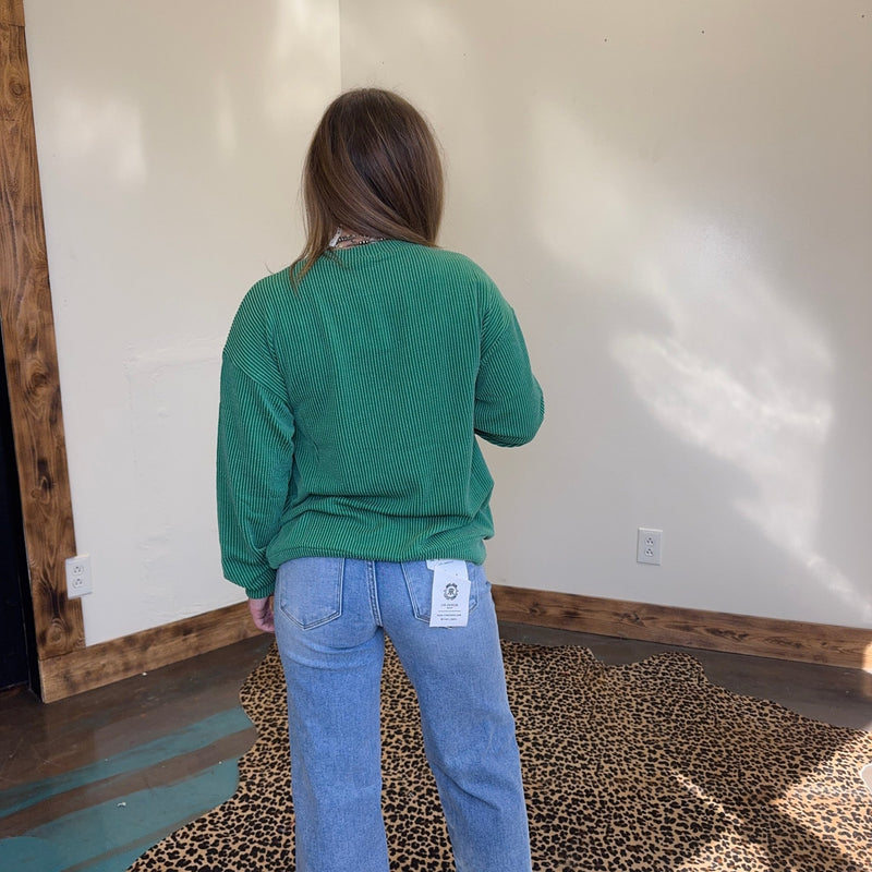 Green MERRY Ribbed Long Sleeve Shirt - Country Lace Boutique