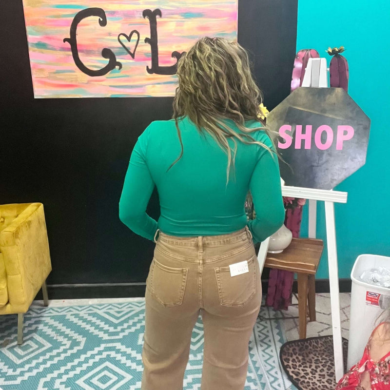 Green Mock Turtle Neck Bodysuit Top - Country Lace Boutique