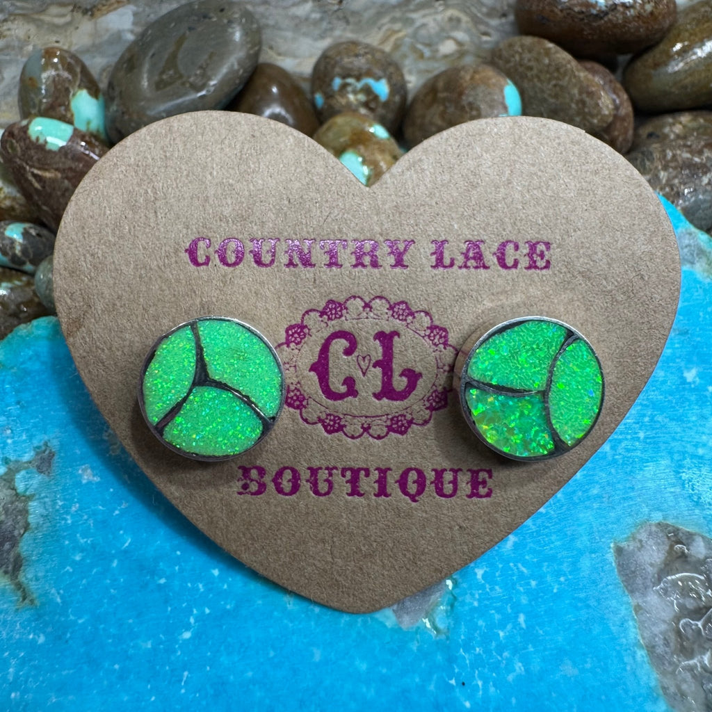 Green Opal Inlay Round Post Stud Sterling Silver Earring - Country Lace Boutique