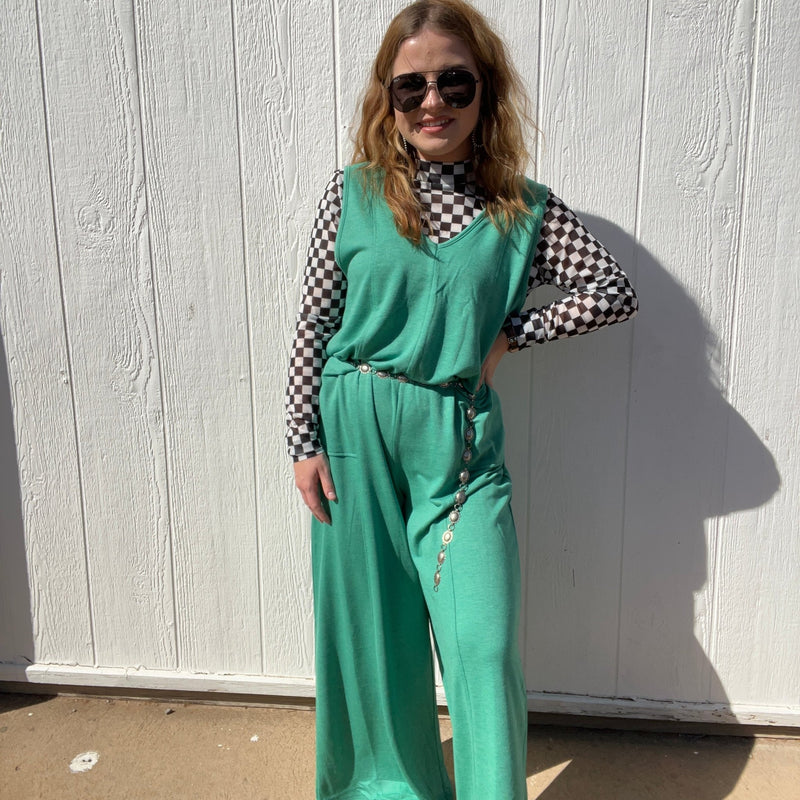 Green Sleeveless Romper Jumpsuit w/ Pockets - Country Lace Boutique