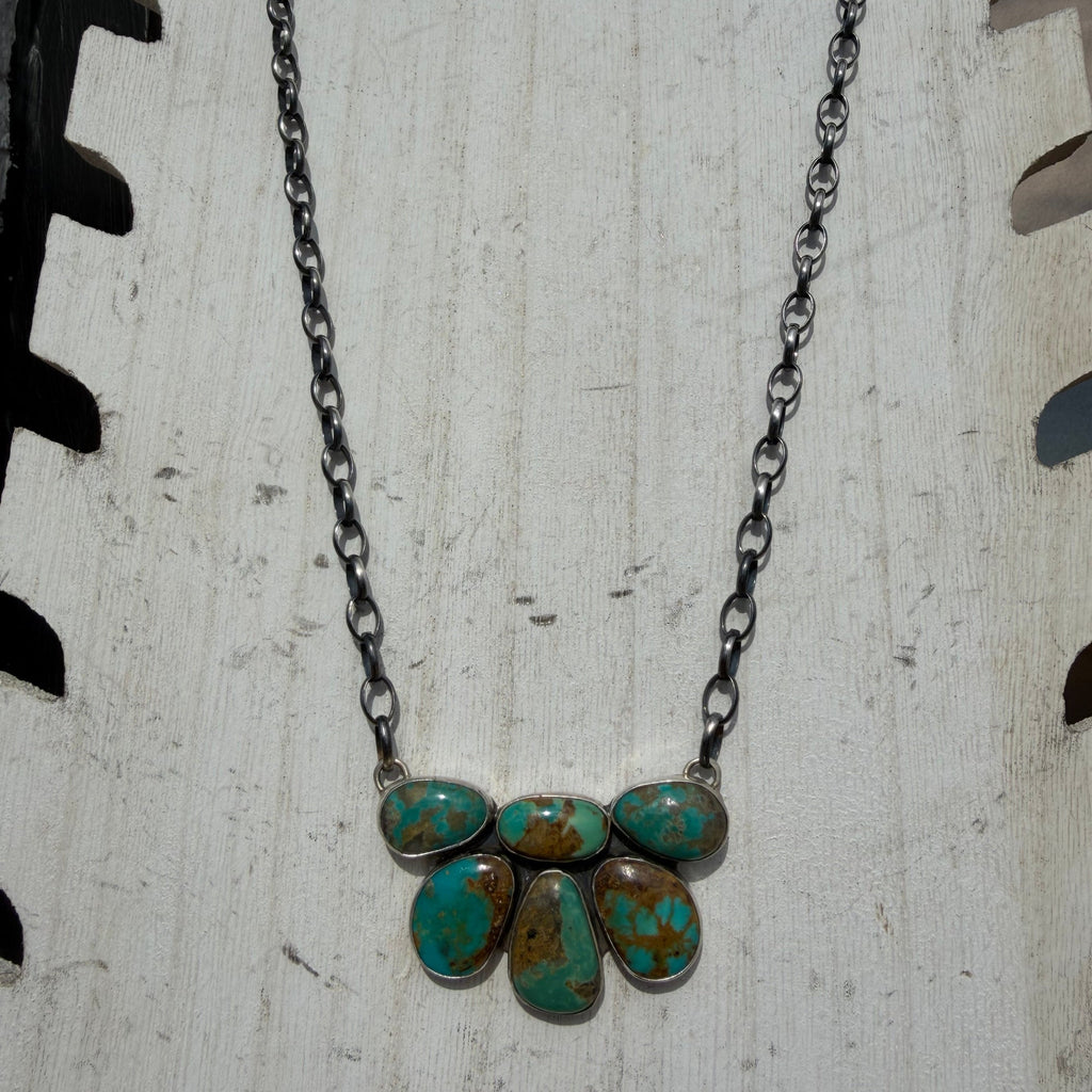 Green Turquoise Half Cluster Sterling Silver Necklace - Country Lace Boutique