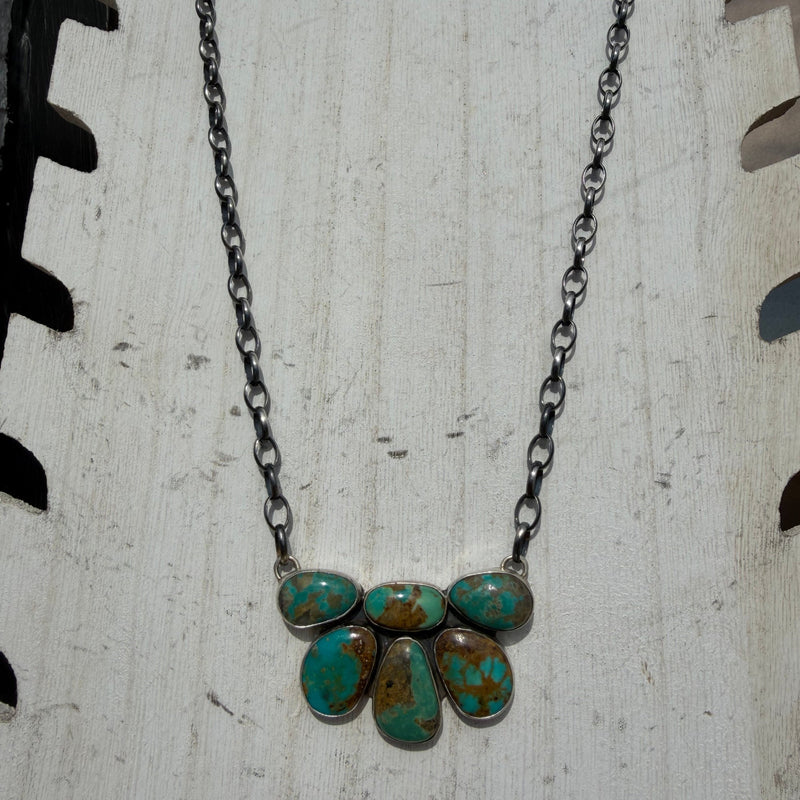 Green Turquoise Half Cluster Sterling Silver Necklace - Country Lace Boutique