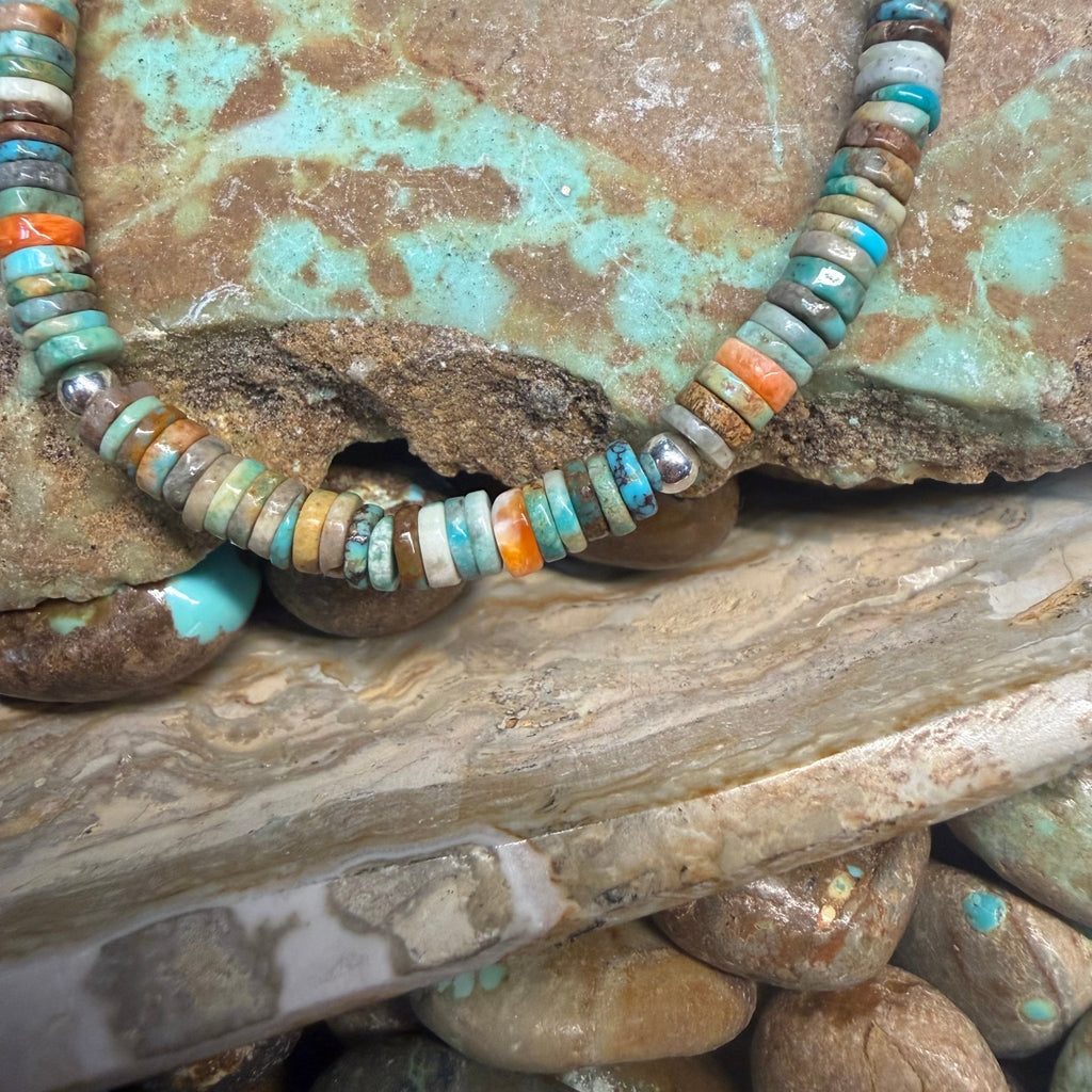 Green Turquoise & Orange 3mm Pearl Sterling Silver Bracelet - Country Lace Boutique