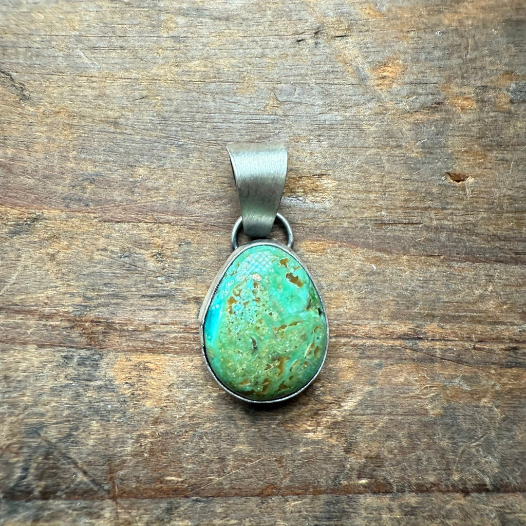 Green Turquoise Rounded Triangle Sterling Silver Necklace Pendant - Country Lace Boutique
