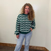 Green & White Detailed Long Sleeve Sweater - Country Lace Boutique