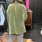 Olive Ribbed Veour Cardigan w/ pockets