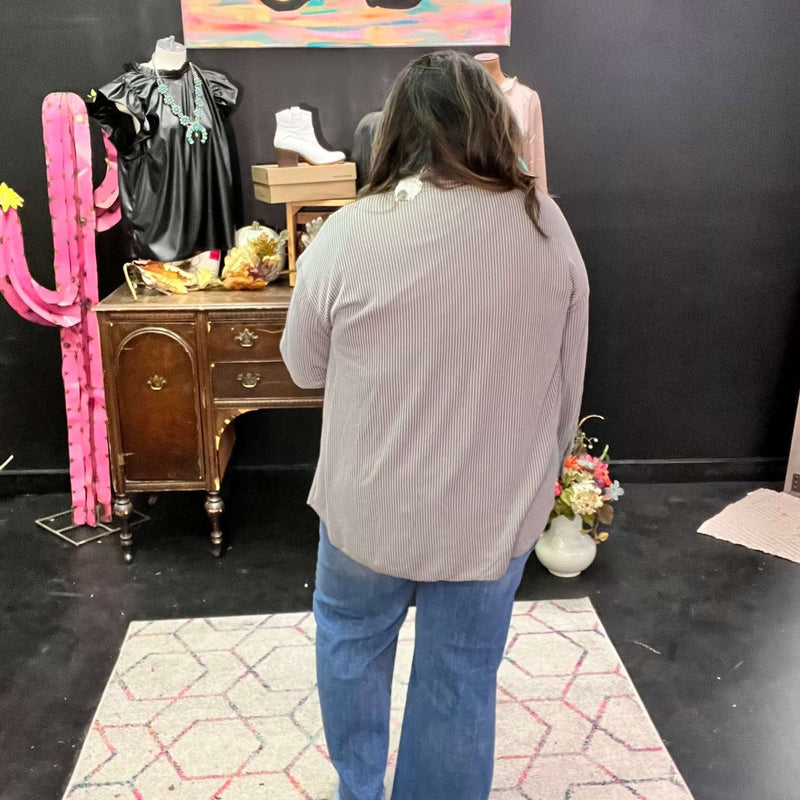 Grey Ribbed Big Button Top Shacket - Country Lace Boutique