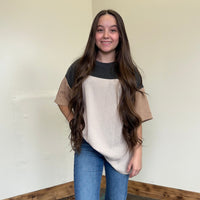 greytanribbedshortsleevetop