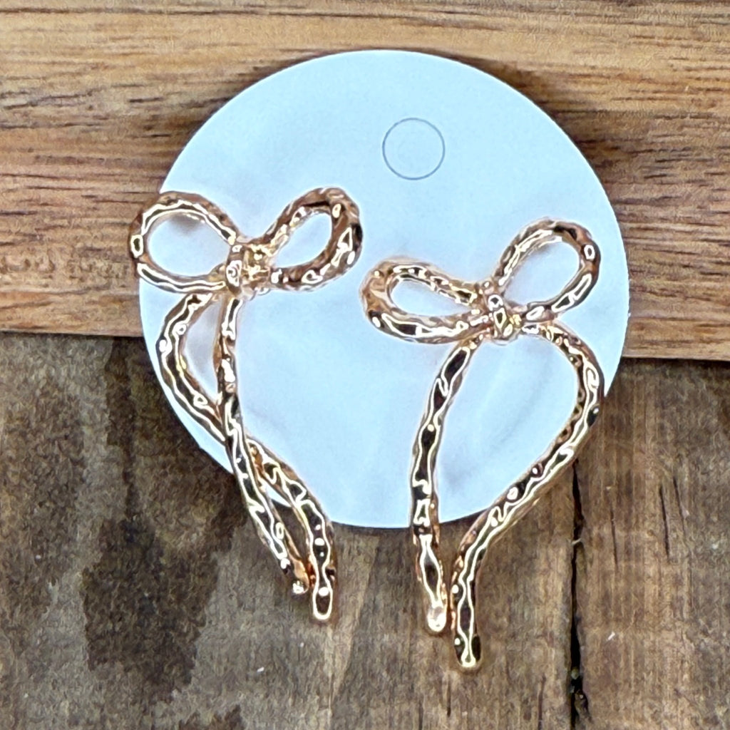 Hammered Gold Bow Post Fashion Earring - Country Lace Boutique